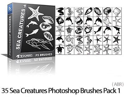 35 Sea Creatures Photoshop Brushes Pack 1