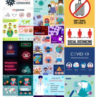 2019 Covid-19 Coronavirus Concept Illustration Set