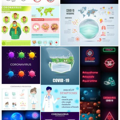 2019 Covid-19 Coronavirus Concept Illustration Set