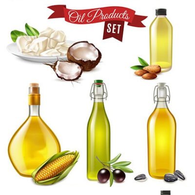 Bottle Olive Almond And Coconut Oil For Proper Nutrition