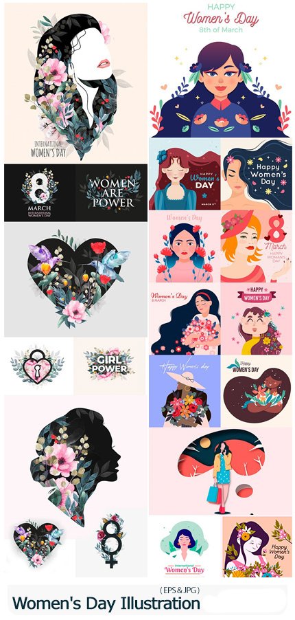 march.8.and.womens.day.watercolor.illustration.and.flat.design March 8 And Womens Day Watercolor Illustration And Flat design