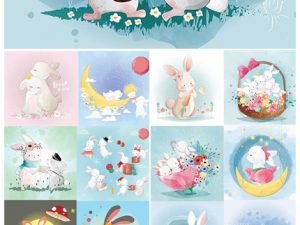 Set Of Hand Draw Watercolor Adorable Animals Illustrations