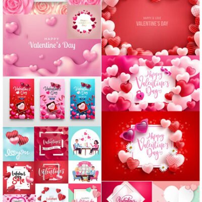 Vector Set Of Romantic Valentines Day Illustrations