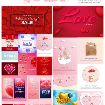 Vector Set of Romantic Valentines Day Illustrations 02