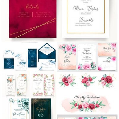 Wedding Invitations Floral Elegant Decorative Template 02