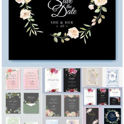 Wedding Invitations Floral Elegant Decorative Template 03