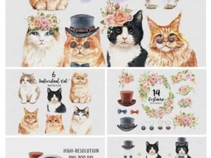 Cat Lover Watercolor Clip Art