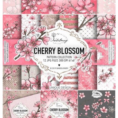 Cherry Blossom Design And Digital Paper Pack