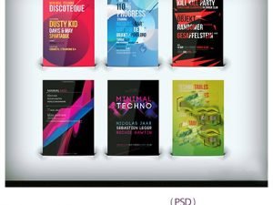 6 Minimalistic Techno Flyers Pack