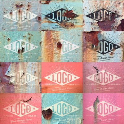 20 Realistic Rusty Metal Logo Textures Mockups Templates
