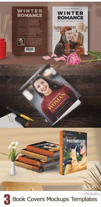 3 Book Covers PSD Mockups Templates 3 Book Covers PSD Mockups Templates