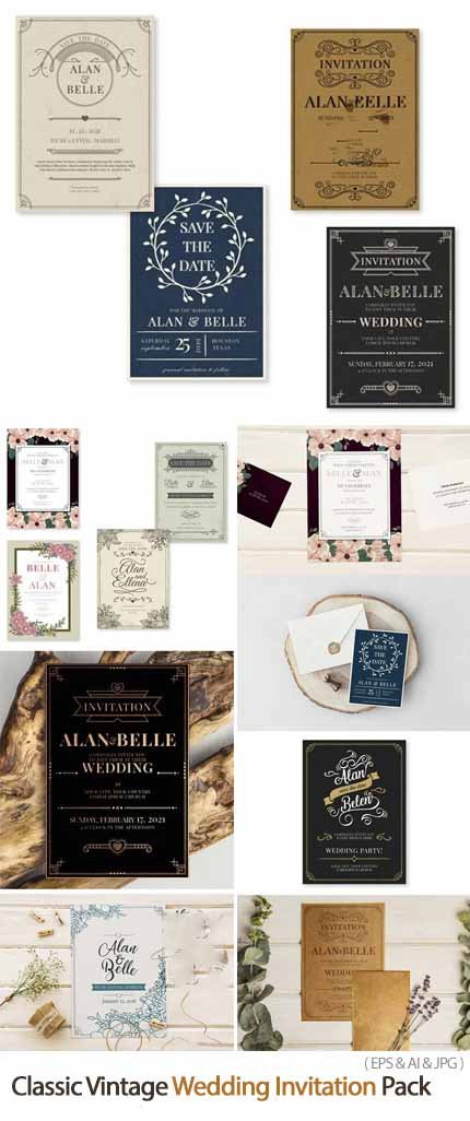 10 Classic Vintage Wedding Invitation Vector Templates Pack 10 Classic Vintage Wedding Invitation Vector Templates Pack