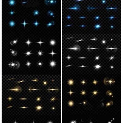 100 Gold Silver Stars And Lens Flare Vector Collection
