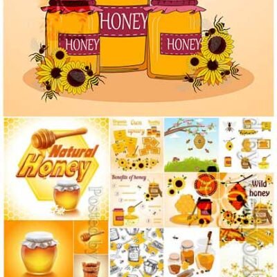 24 Honey And Bees Vector