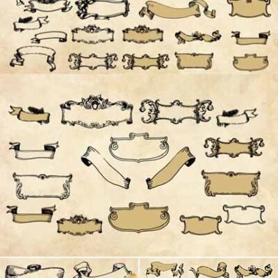 40 Vintage Ribbons Hand Drawn Ornament Vector Elements