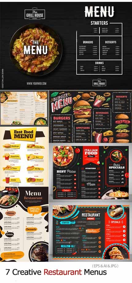 7 Creative Restaurant Menus Vector Templates 7 Creative Restaurant Menus Vector Templates