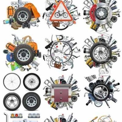 Car Tools And Auto Parts For Transport In Vector