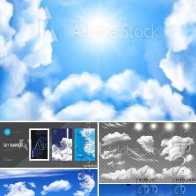 Realistic Clouds On Blue Transparent Background Vector Design