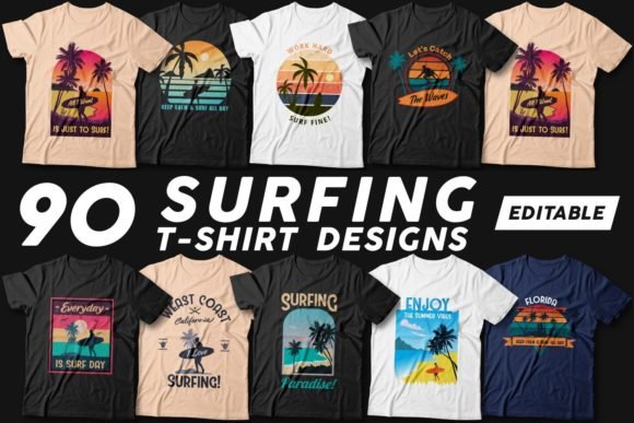 Surfing T-shirt Designs Bundle Editable Surfing T-shirt Designs Bundle Editable