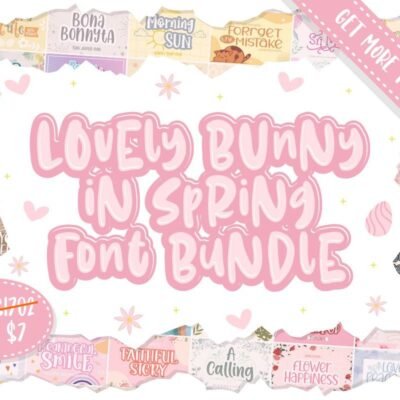 Lovely Bunny In Spring Font Bundle