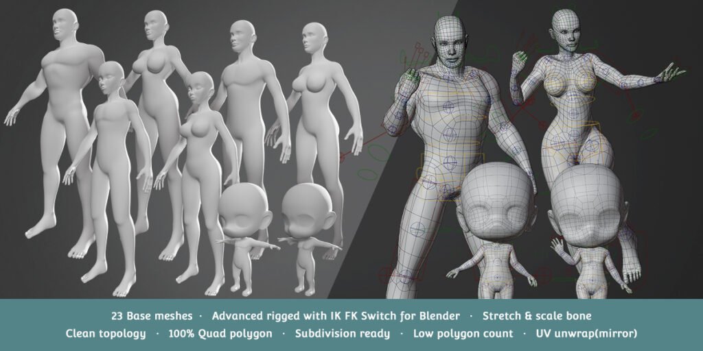 Base Meshes Character Starter Kit Rig for Blender | visualstorms