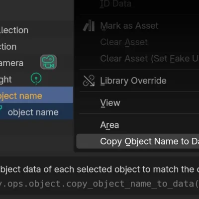 Copy Object Name to Data for Blender