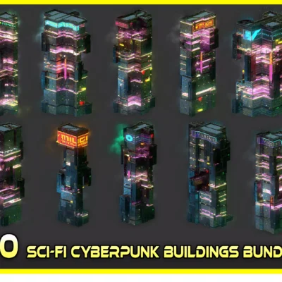 80 Sci-Fi Cyberpunk City Building Kitbash Pack