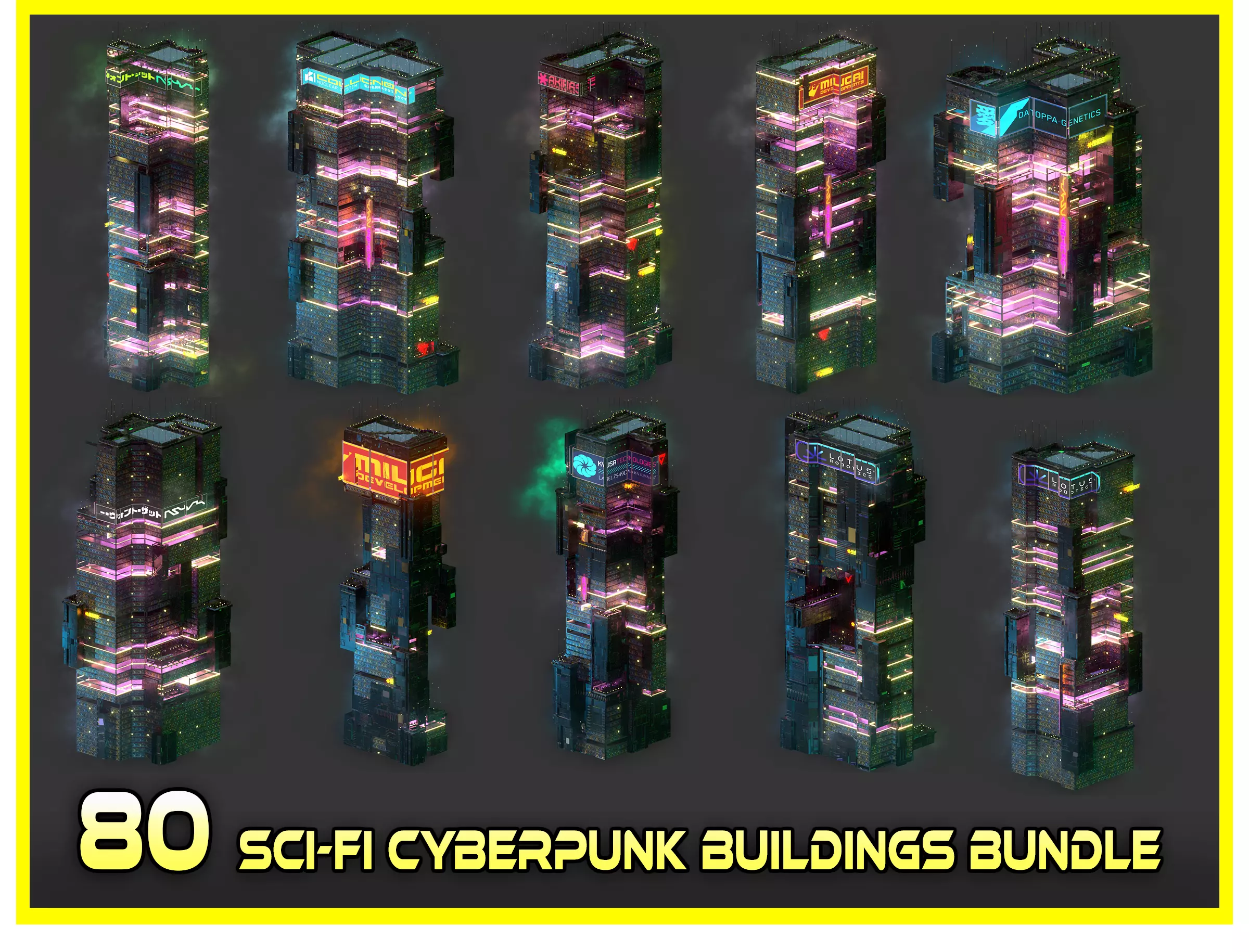 80 Sci-Fi Cyberpunk City Building Kitbash Pack 80 Sci-Fi Cyberpunk City Building Kitbash Pack