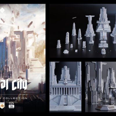 Central City - Detailed Imperial Brutalist City Buildings & Environment Assets 3D Kitbash Pack