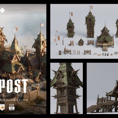 Outpost medieval military buildings 3d kitbash pack