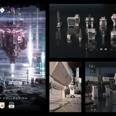 Space base sci fi buildings and assets 3d kit