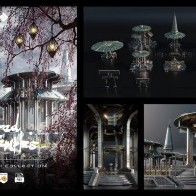 sacred temples asian styled buildings and assets 3d kit