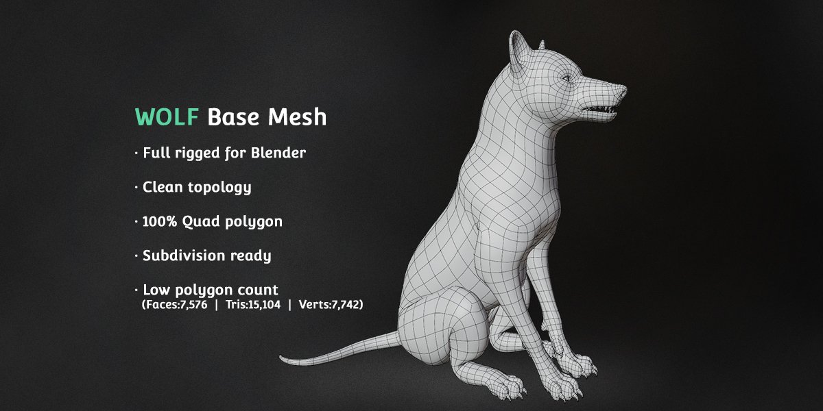 wolf base mesh for Blender wolf base mesh for Blender